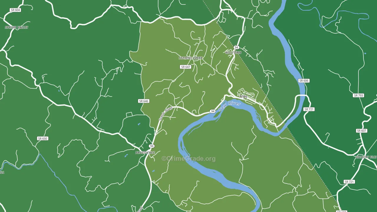 Stevens Creek, VA Map of Vehicle Theft Rates