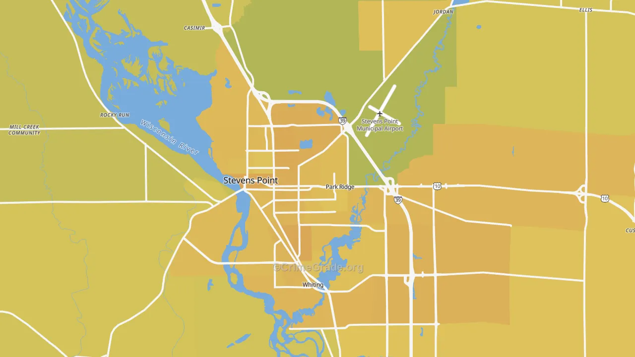 Stevens Point, WI Map of Vehicle Theft Rates