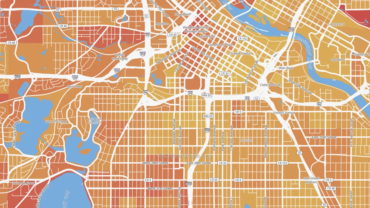 Stevens Square, Minneapolis, MN Map of Vehicle Theft Rates
