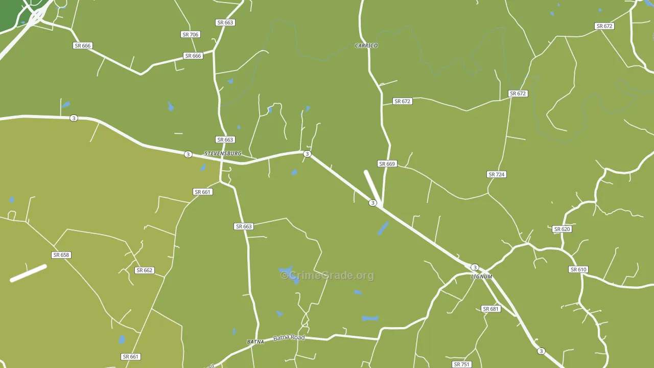 Stevensburg, VA Map of Vehicle Theft Rates