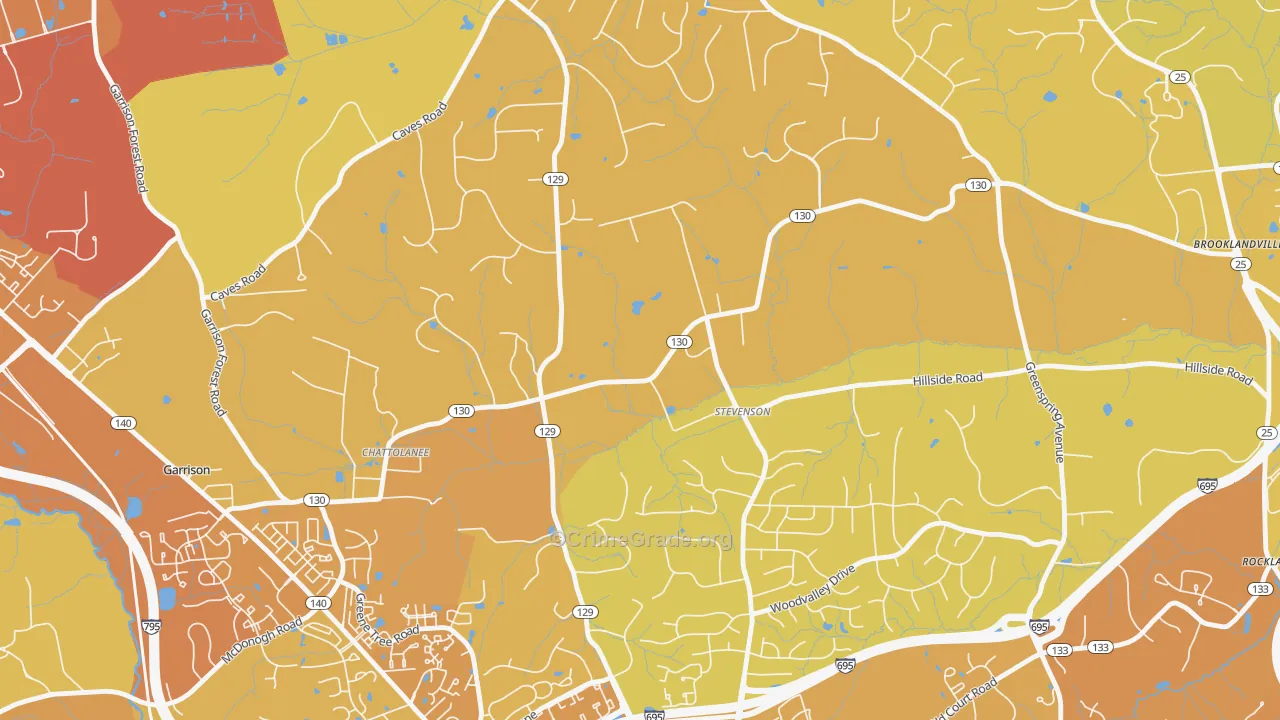 Stevenson, MD Map of Vehicle Theft Rates