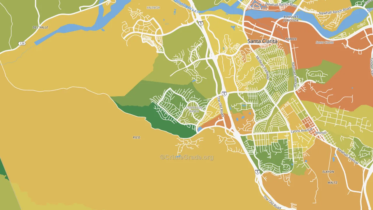 Stevenson Ranch, CA Map of Vehicle Theft Rates