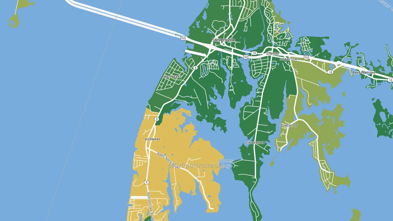 Stevensville, MD Map of Vehicle Theft Rates