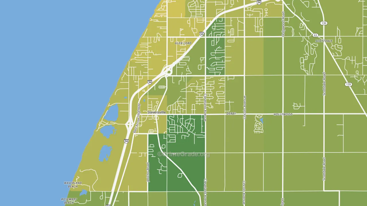 Stevensville, MI Map of Vehicle Theft Rates