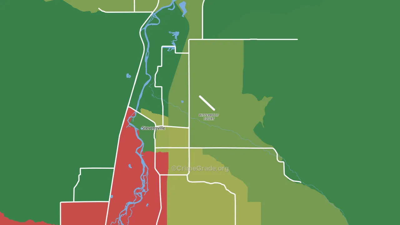 Stevensville, MT Map of Vehicle Theft Rates