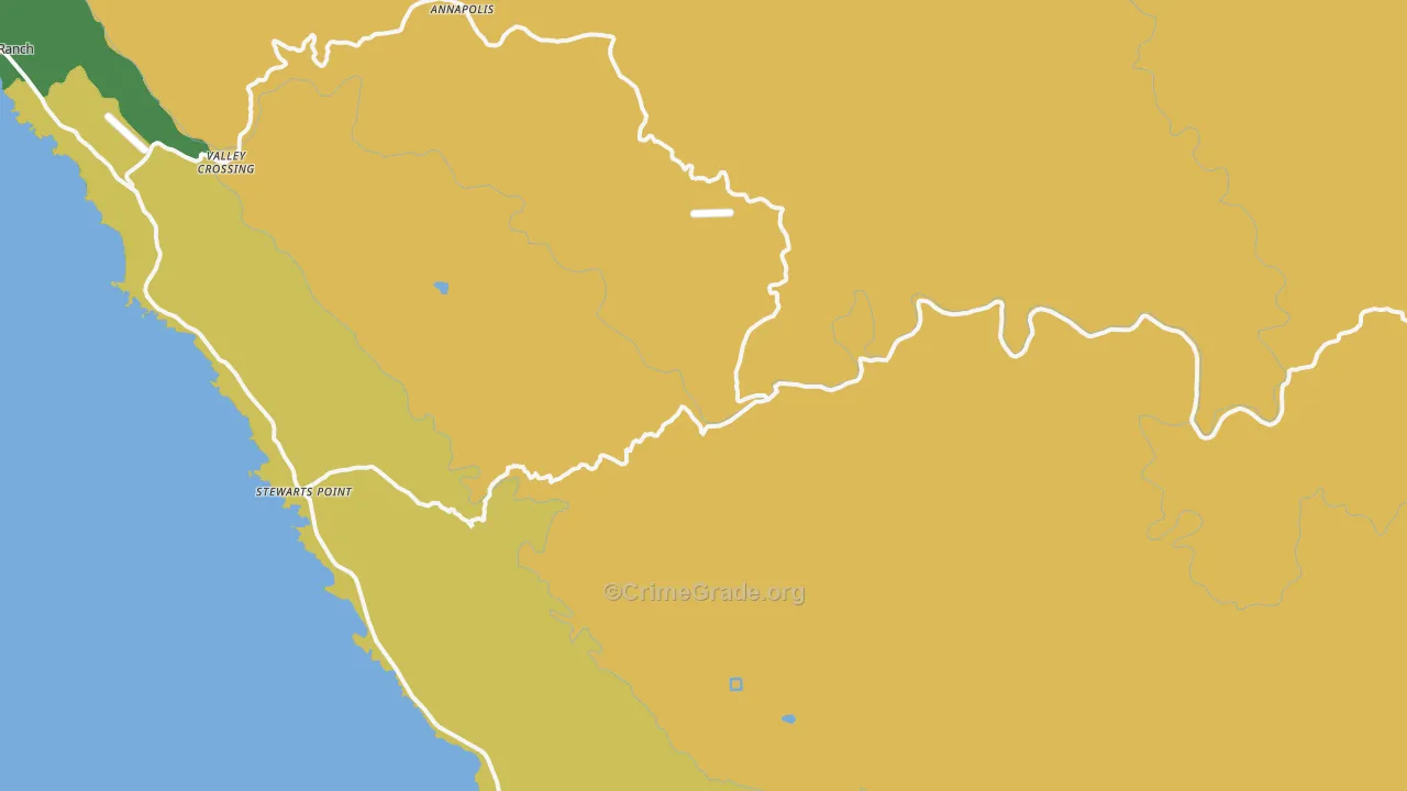 Stewarts Point, CA Map of Vehicle Theft Rates