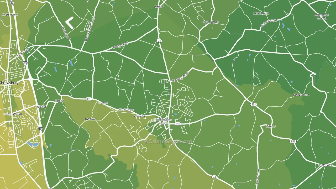 Stewartstown, PA Map of Vehicle Theft Rates