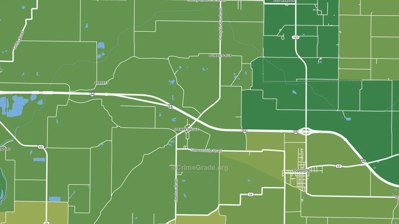 Stewartsville, IN Map of Vehicle Theft Rates