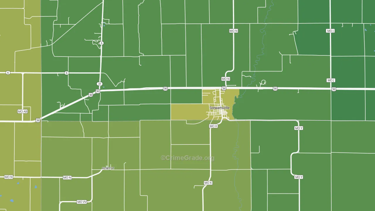 Stewartsville, MO Map of Vehicle Theft Rates
