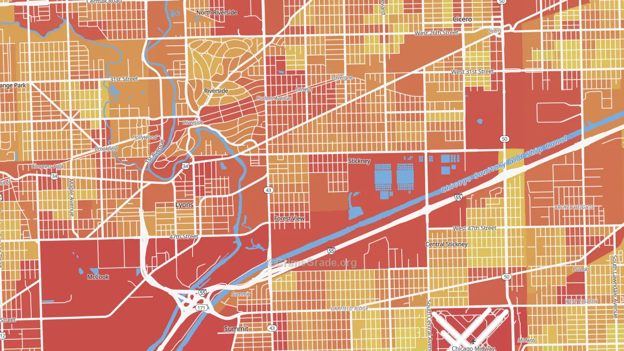 Stickney, IL Map of Vehicle Theft Rates