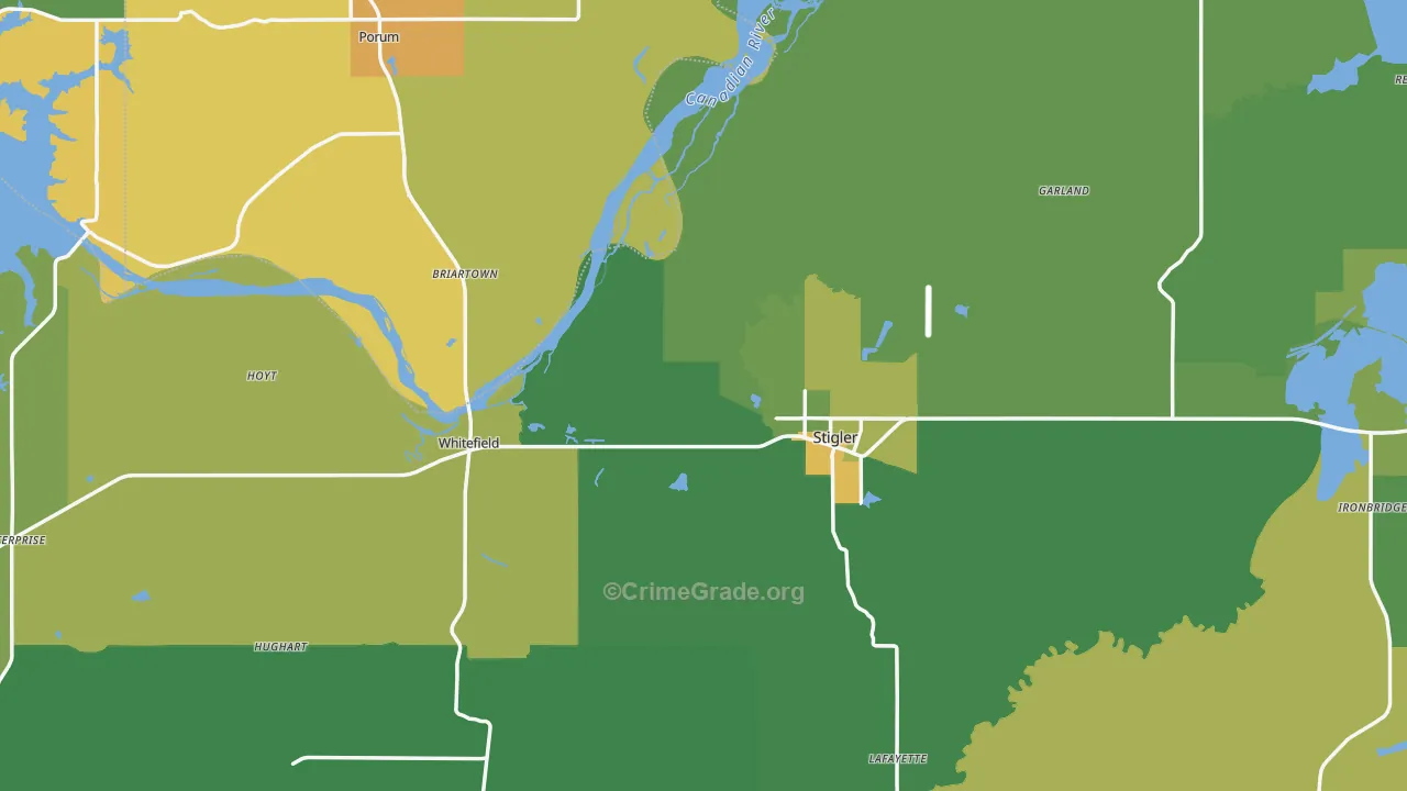 Stigler, OK Map of Vehicle Theft Rates