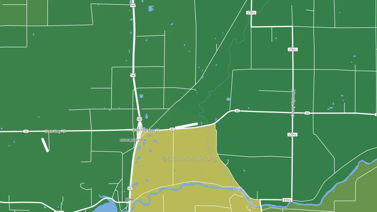 Stiles Junction, WI Map of Vehicle Theft Rates