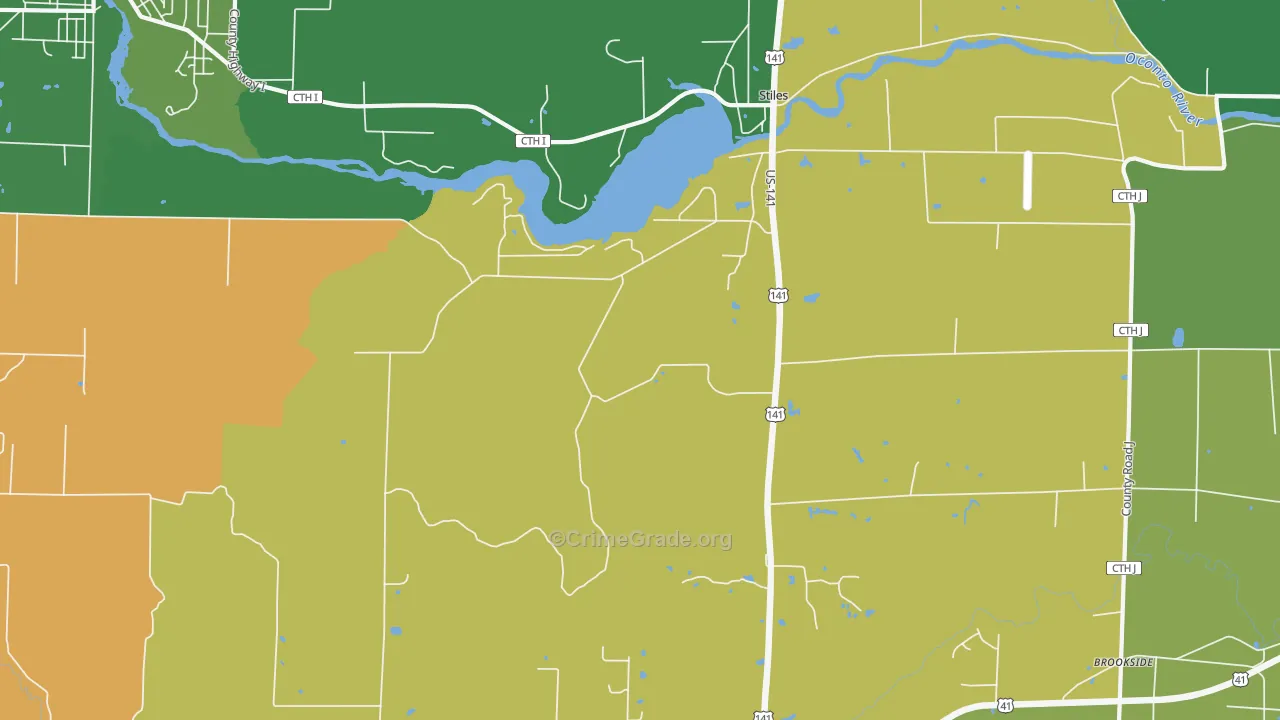 Stiles, WI Map of Vehicle Theft Rates