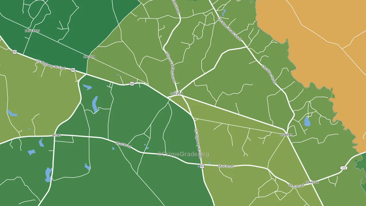Stilson, GA Map of Vehicle Theft Rates