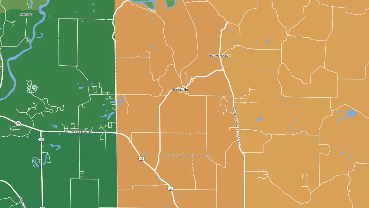 Stinesville, IN Map of Vehicle Theft Rates