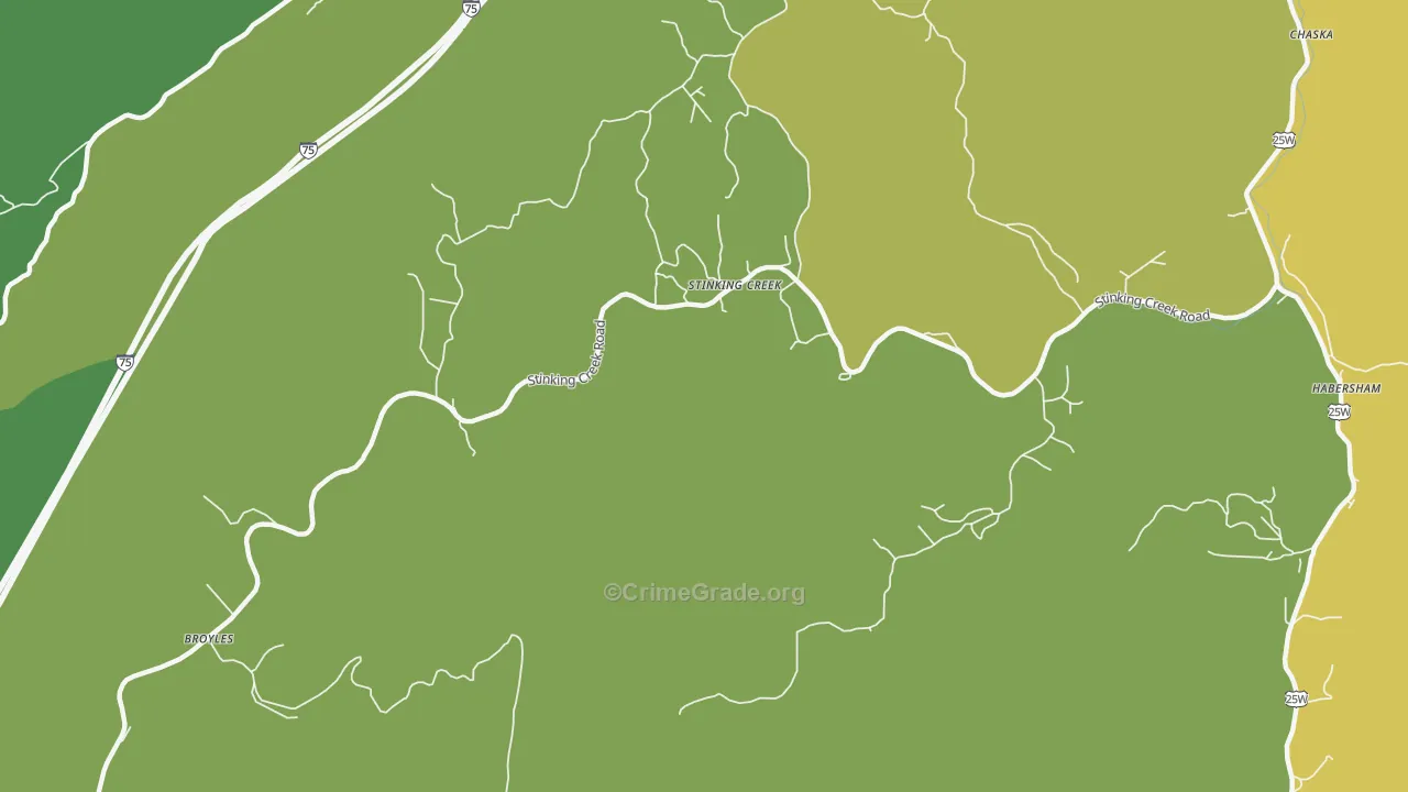 Stinking Creek, TN Map of Vehicle Theft Rates