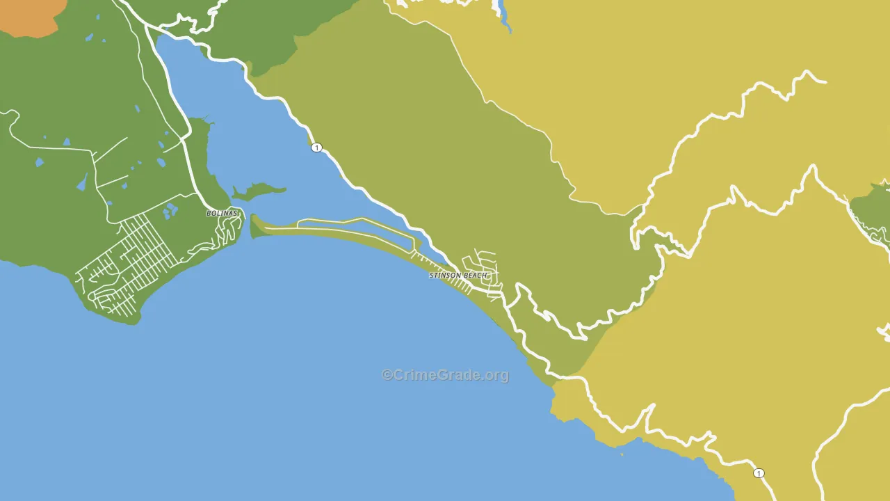 Stinson Beach, CA Map of Vehicle Theft Rates