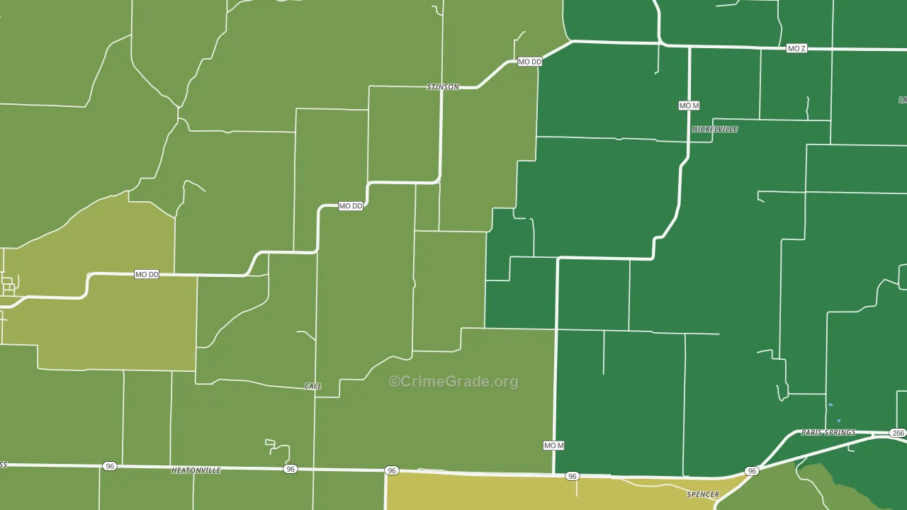Stinson, MO Map of Vehicle Theft Rates