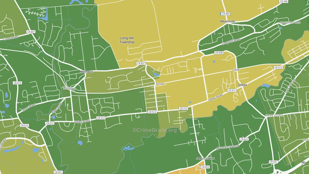 Stirling, NJ Map of Vehicle Theft Rates