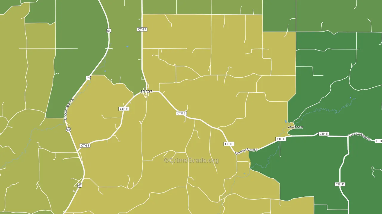 Stitzer, WI Map of Vehicle Theft Rates