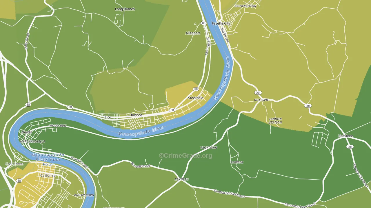 Stockdale, PA Map of Vehicle Theft Rates