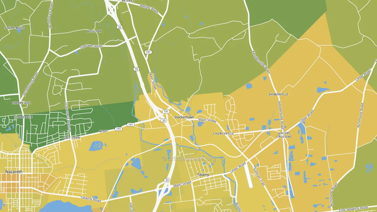 Stockertown, PA Map of Vehicle Theft Rates