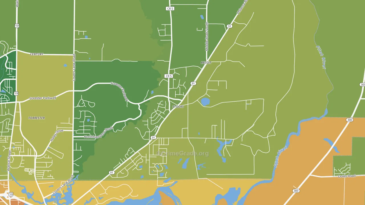 Stocks, GA Map of Vehicle Theft Rates