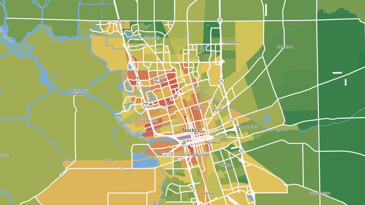 Stockton, CA Map of Vehicle Theft Rates