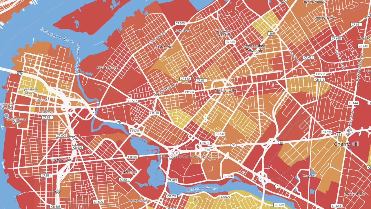 Stockton, Camden, NJ Map of Vehicle Theft Rates