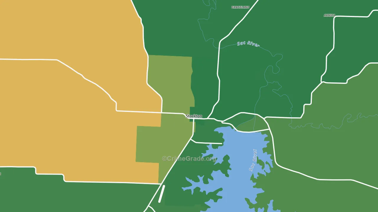 Stockton, MO Map of Vehicle Theft Rates