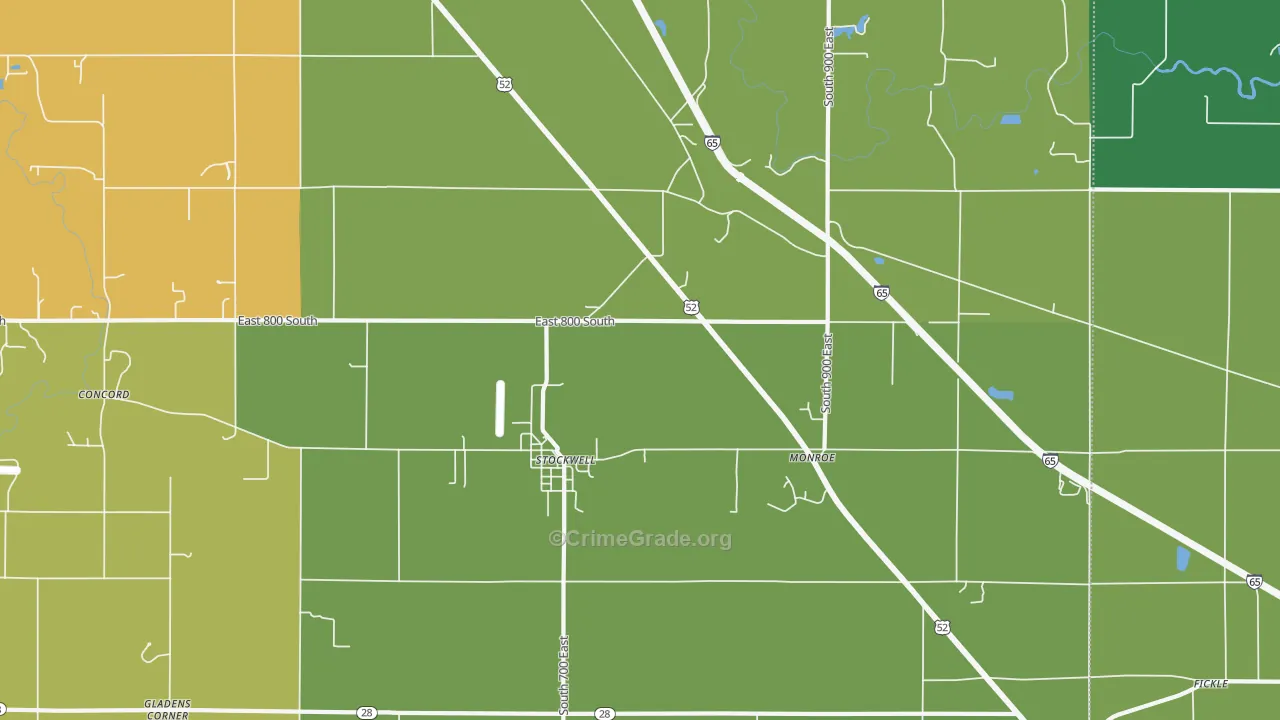 Stockwell, IN Map of Vehicle Theft Rates