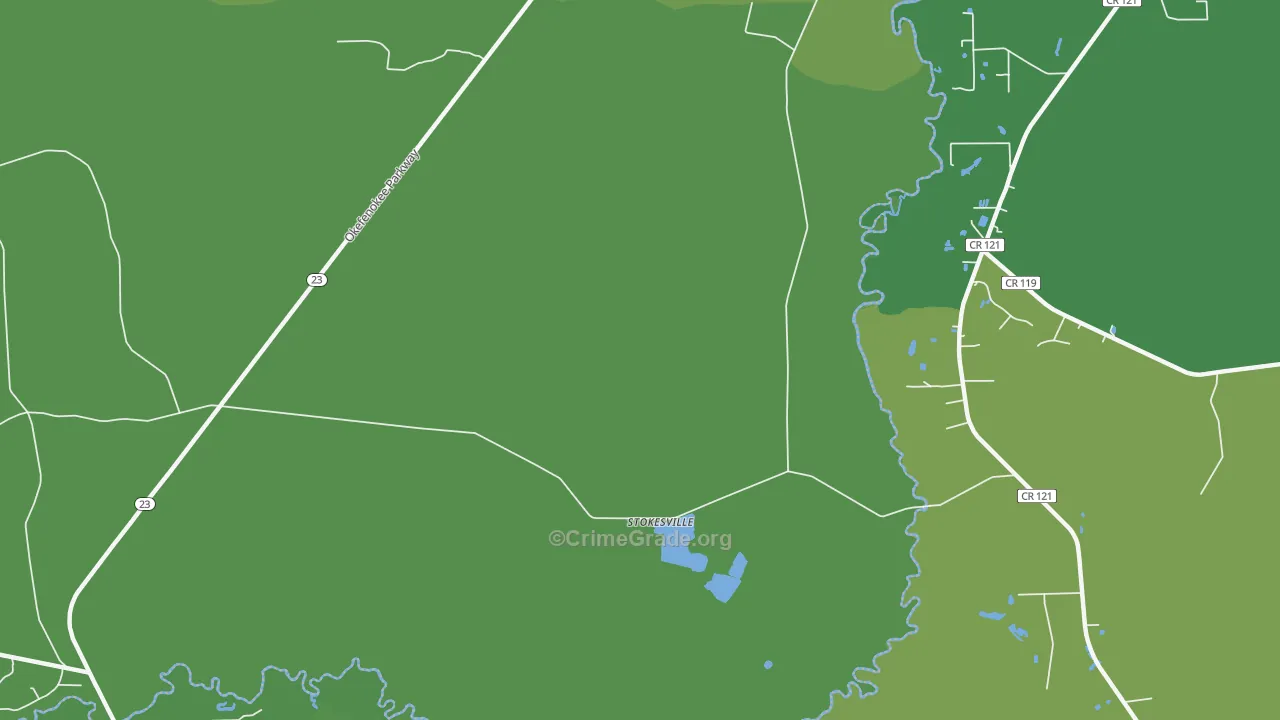 Stokesville, GA Map of Vehicle Theft Rates