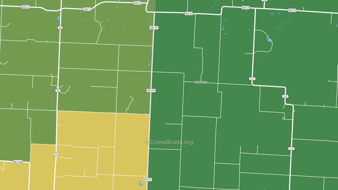 Stokley, MO Map of Vehicle Theft Rates