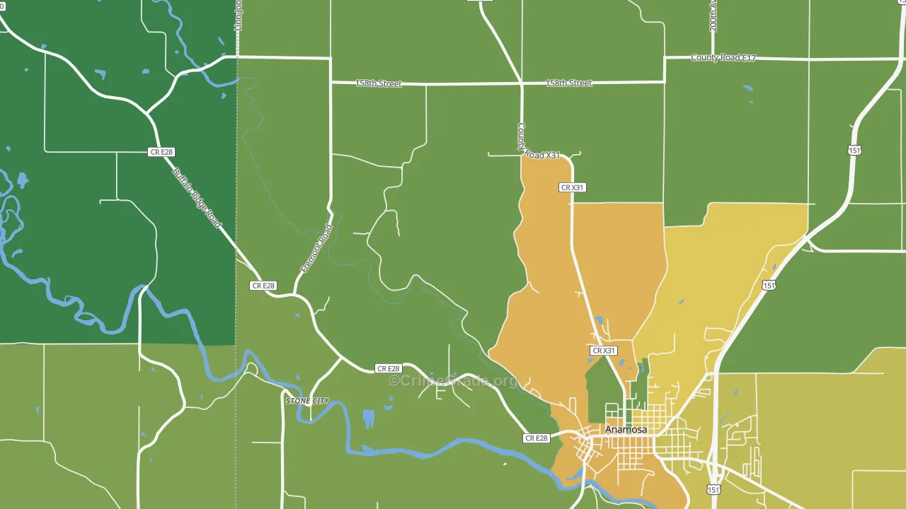 Stone City, IA Map of Vehicle Theft Rates