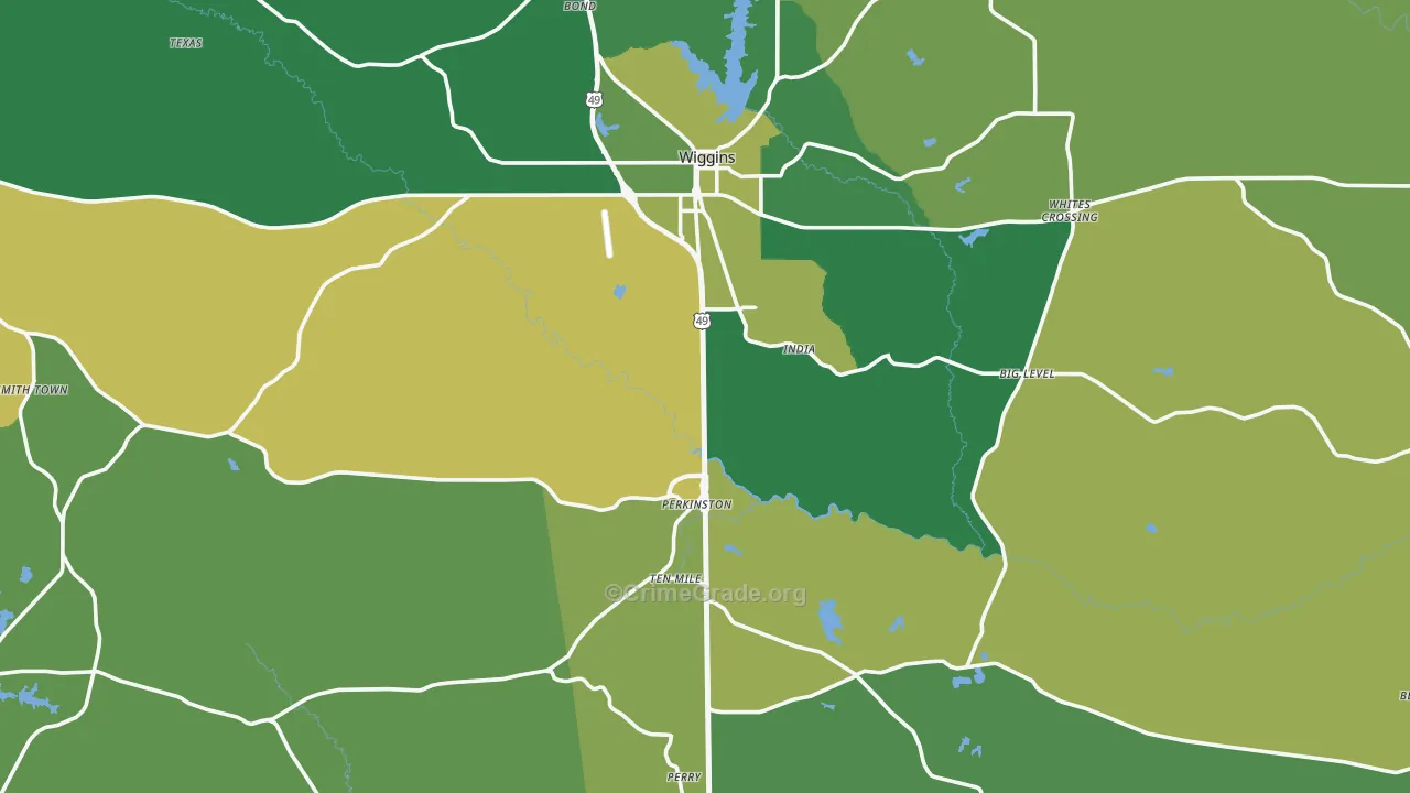 Stone County, MS Map of Vehicle Theft Rates