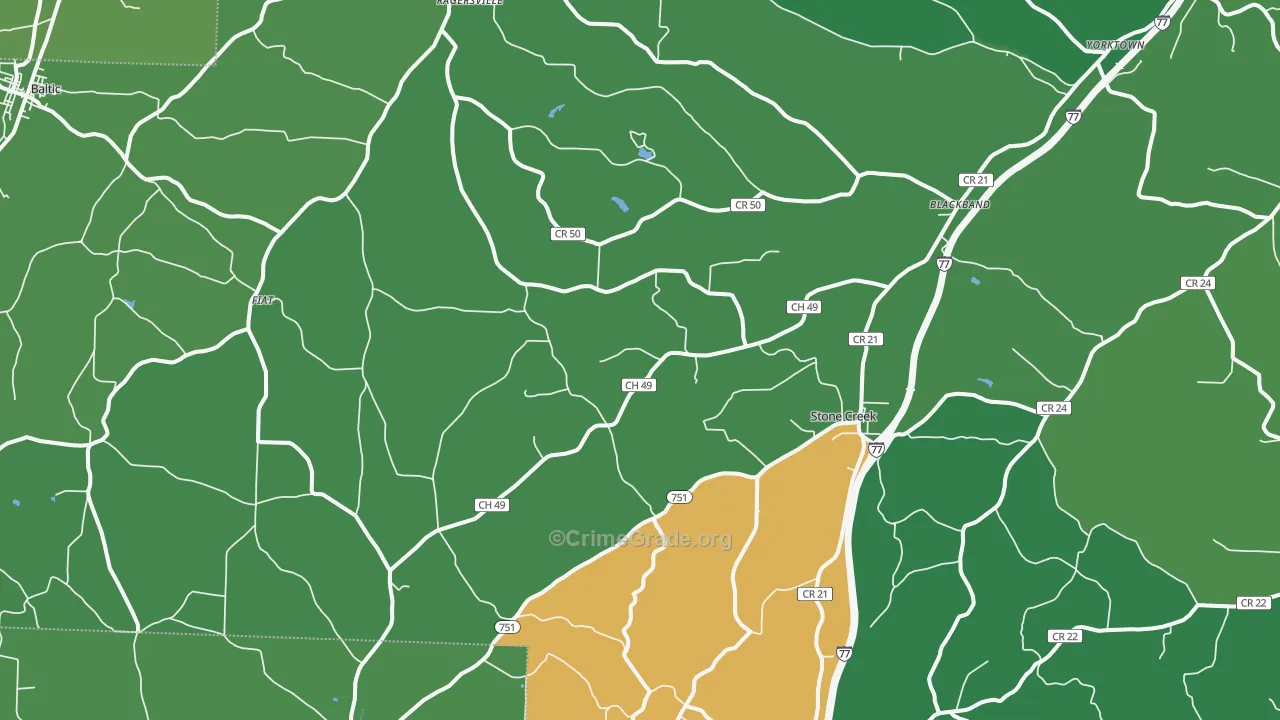 Stone Creek, OH Map of Vehicle Theft Rates