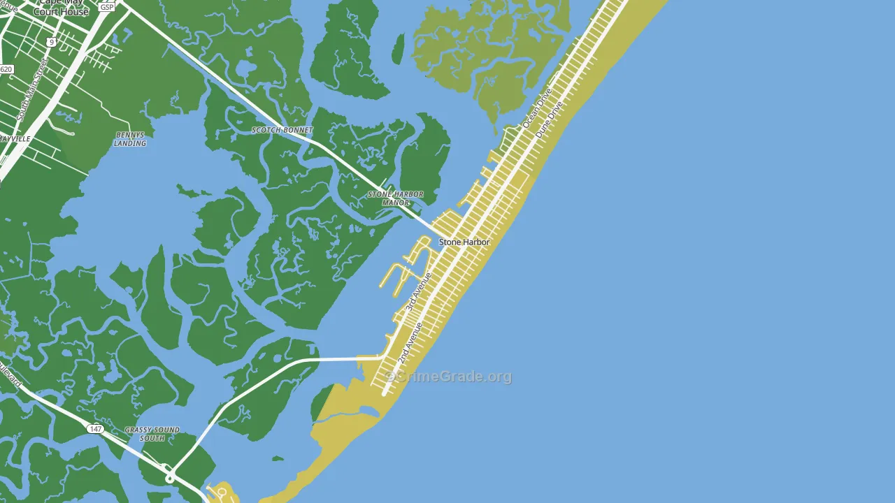 Stone Harbor, NJ Map of Vehicle Theft Rates