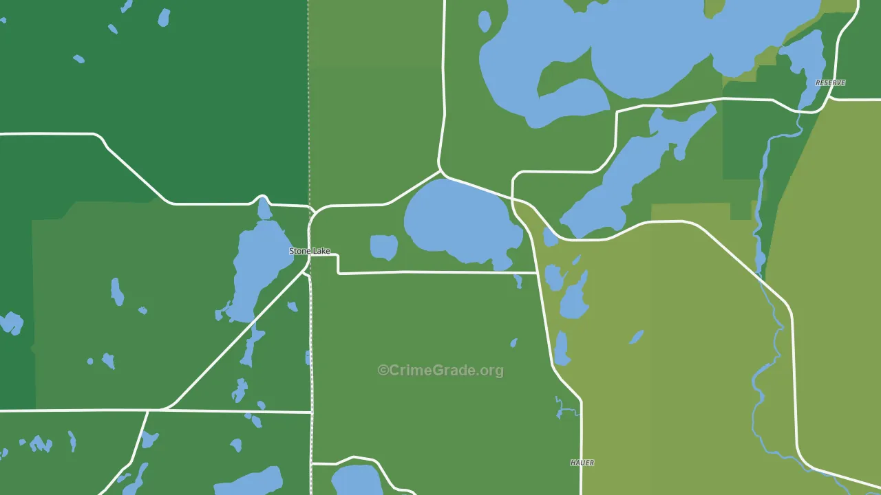 Stone Lake, WI Map of Vehicle Theft Rates