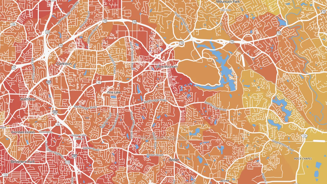Stone Mountain, GA Map of Vehicle Theft Rates