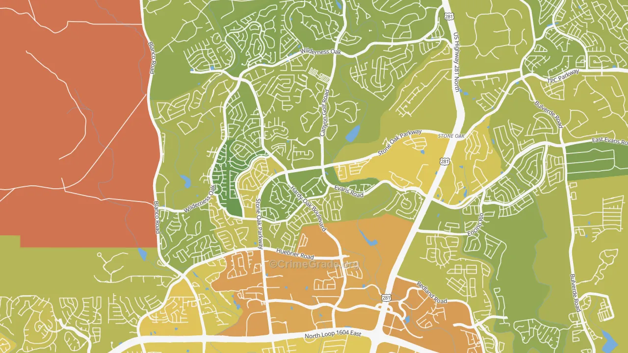 Stone Oak, San Antonio, TX Map of Vehicle Theft Rates