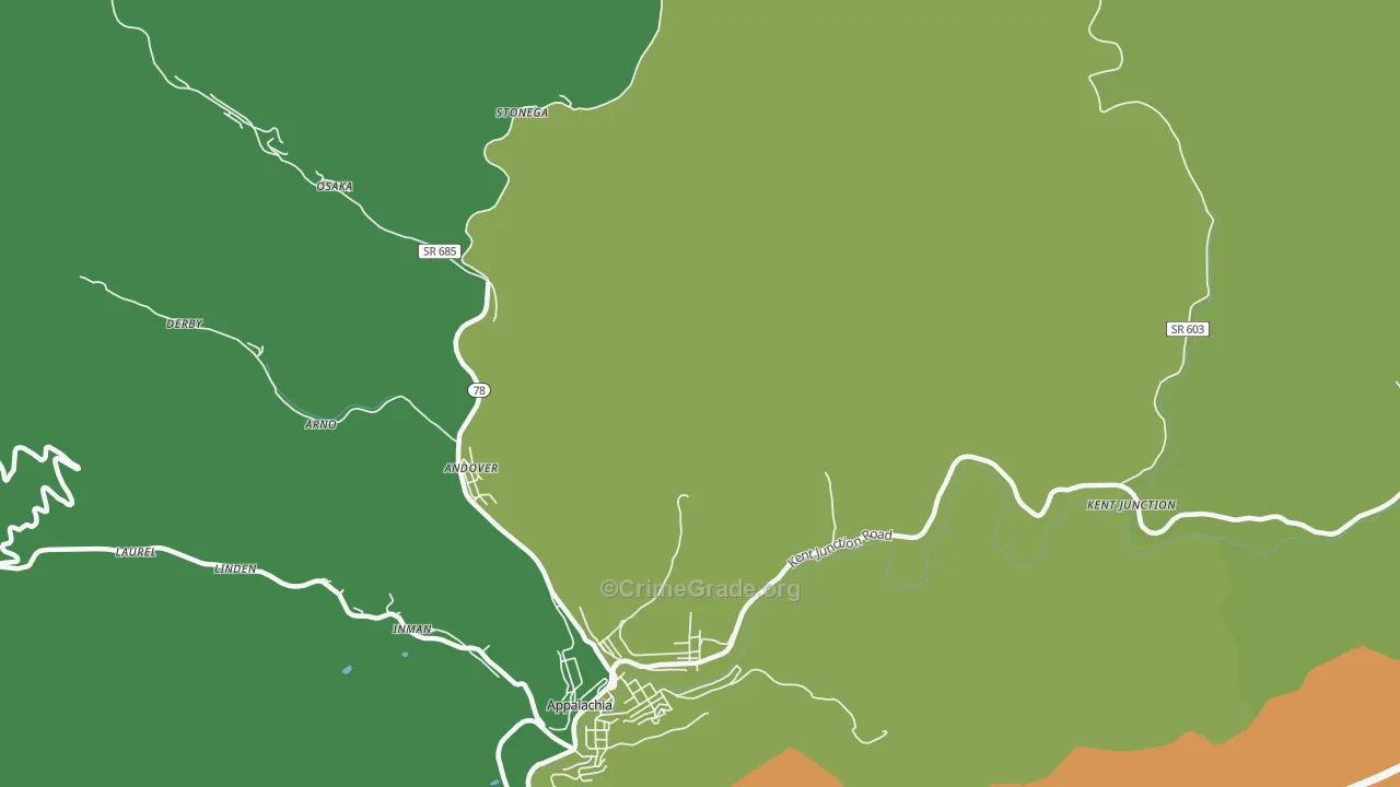 Stonega, VA Map of Vehicle Theft Rates
