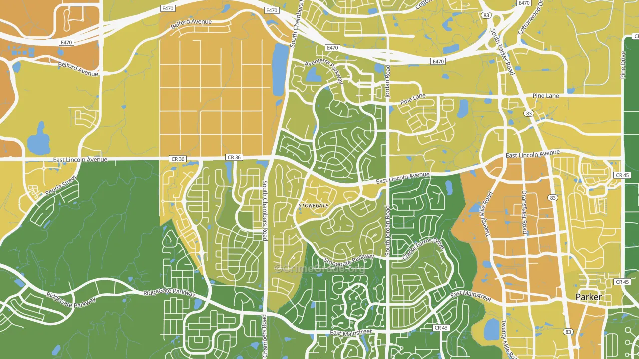 Stonegate, CO Map of Vehicle Theft Rates