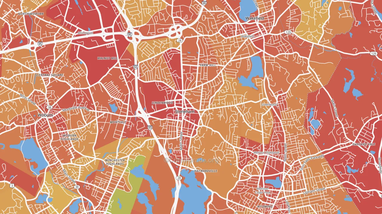 Stoneham, MA Map of Vehicle Theft Rates