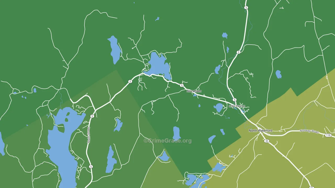 Stoneham, ME Map of Vehicle Theft Rates