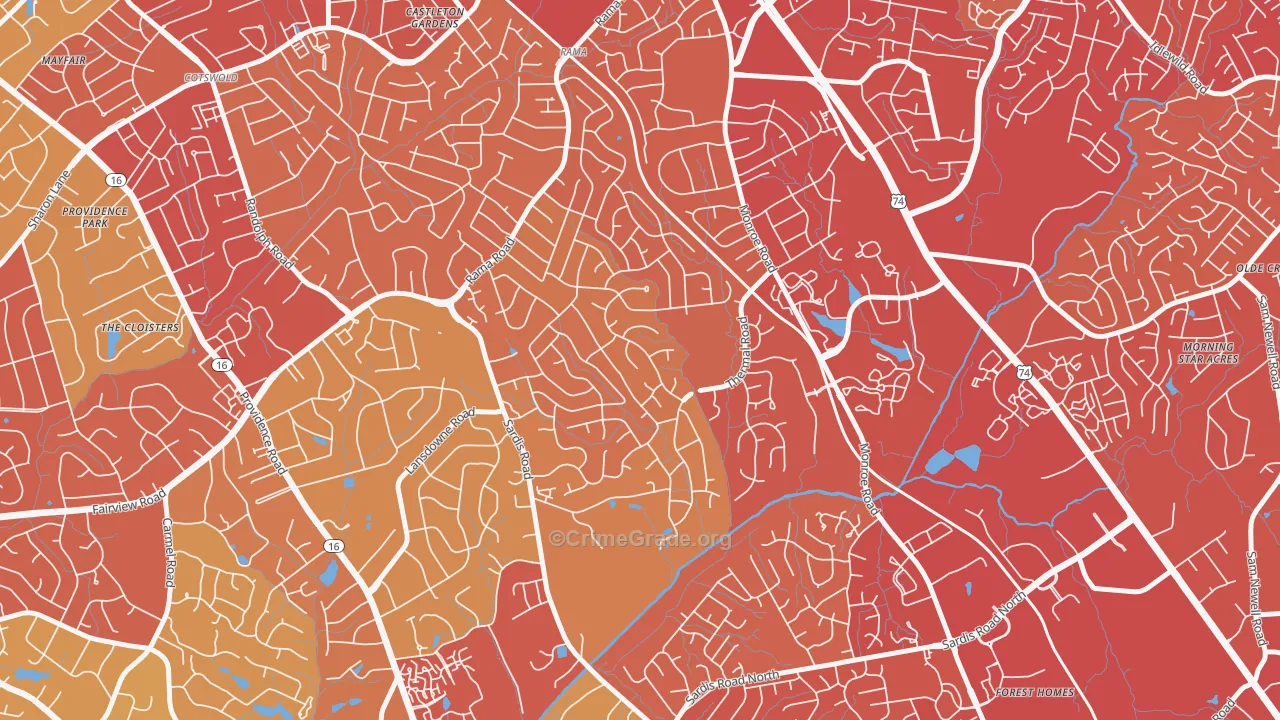 Stonehaven, Charlotte, NC Map of Vehicle Theft Rates