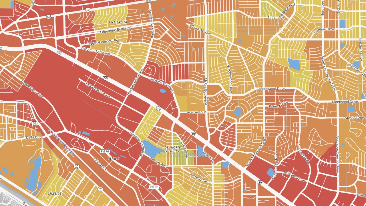 Stonehaven, El Paso, TX Map of Vehicle Theft Rates