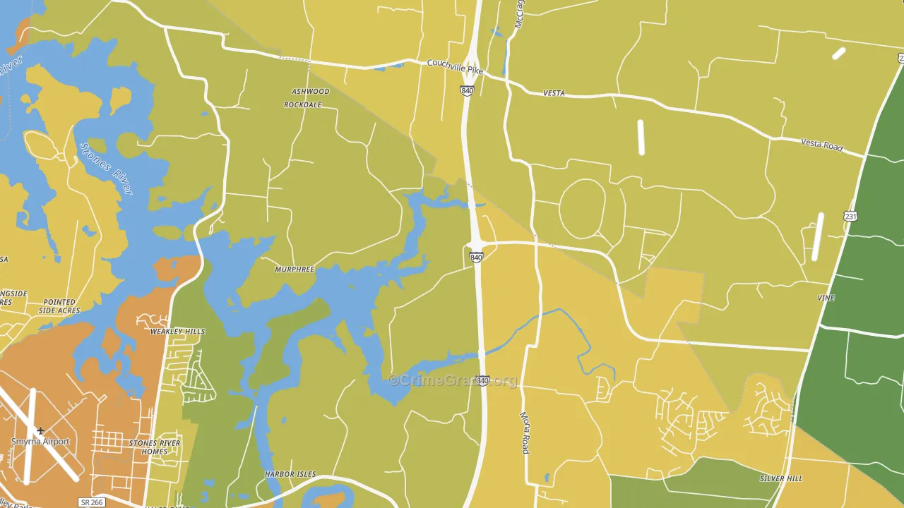 Stones River Homes, TN Map of Vehicle Theft Rates