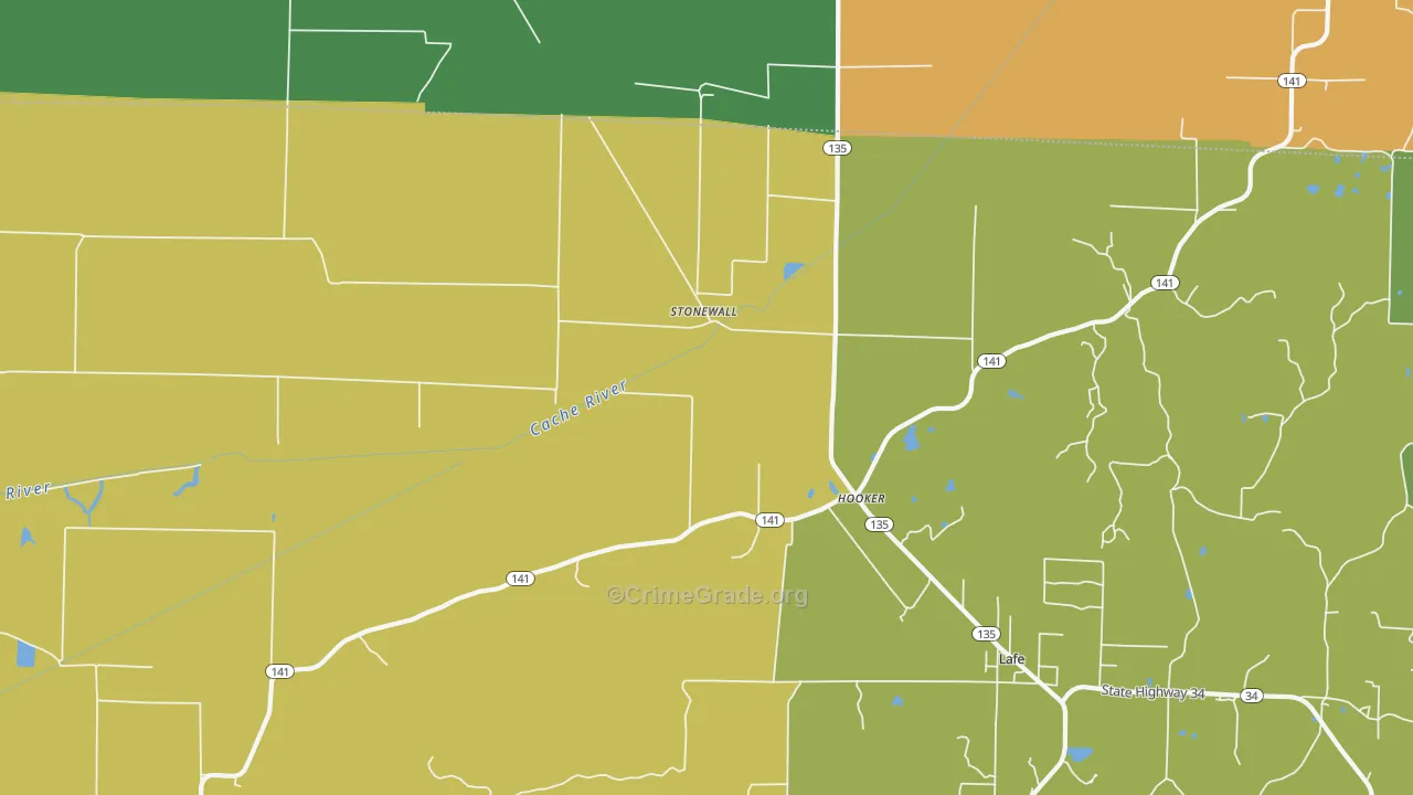 Stonewall, AR Map of Vehicle Theft Rates