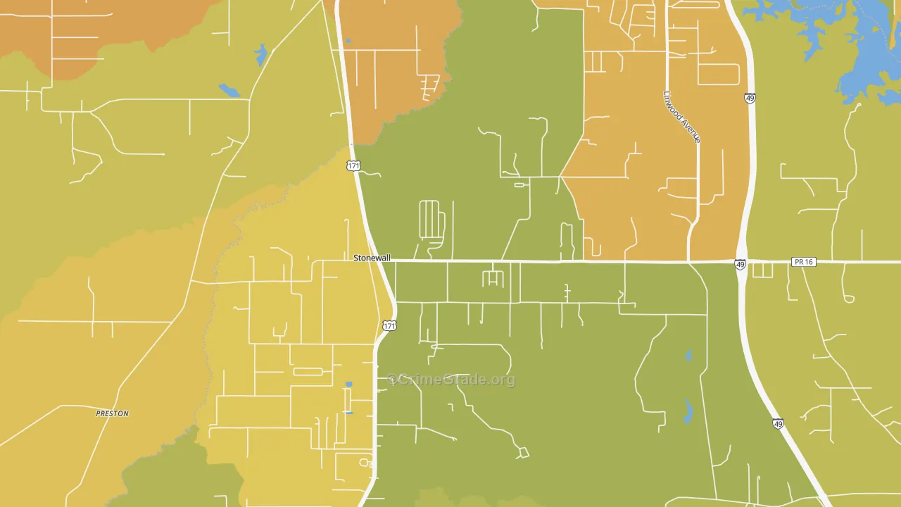 Stonewall, LA Map of Vehicle Theft Rates