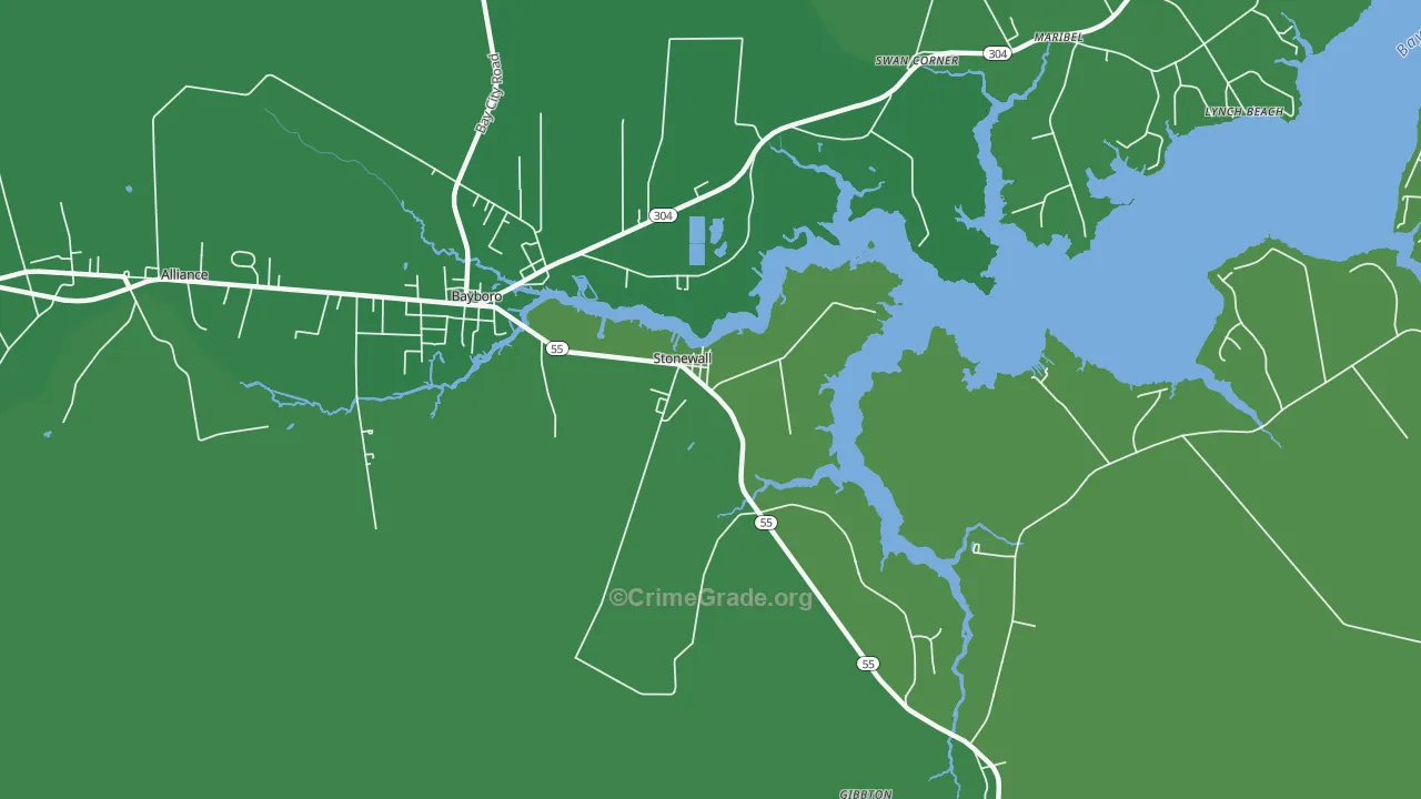 Stonewall, NC Map of Vehicle Theft Rates